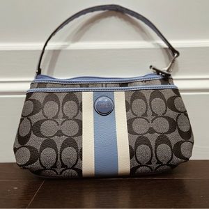 Vintage Coach bag- Light blue stripe, detachable strap, small